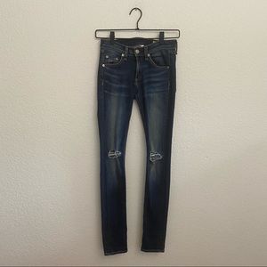 RAG & BONE Women’s Size 24 Dark Blue Wash Distressed Knee Skinny Denim Jean
